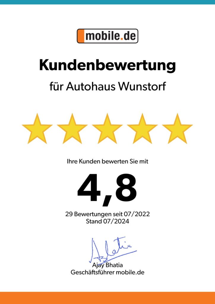 Mobile.de Kundenbewertungen Autohaus Wunstorf 4,8 Sterne